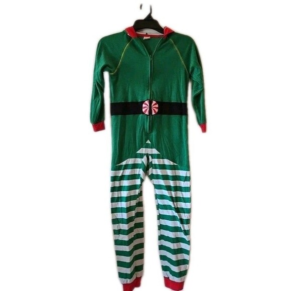 Cat & Jack Christmas Elf PJs Costume, Hood Elf Ears Children Size 8 Zip Holiday - Picture 1 of 6